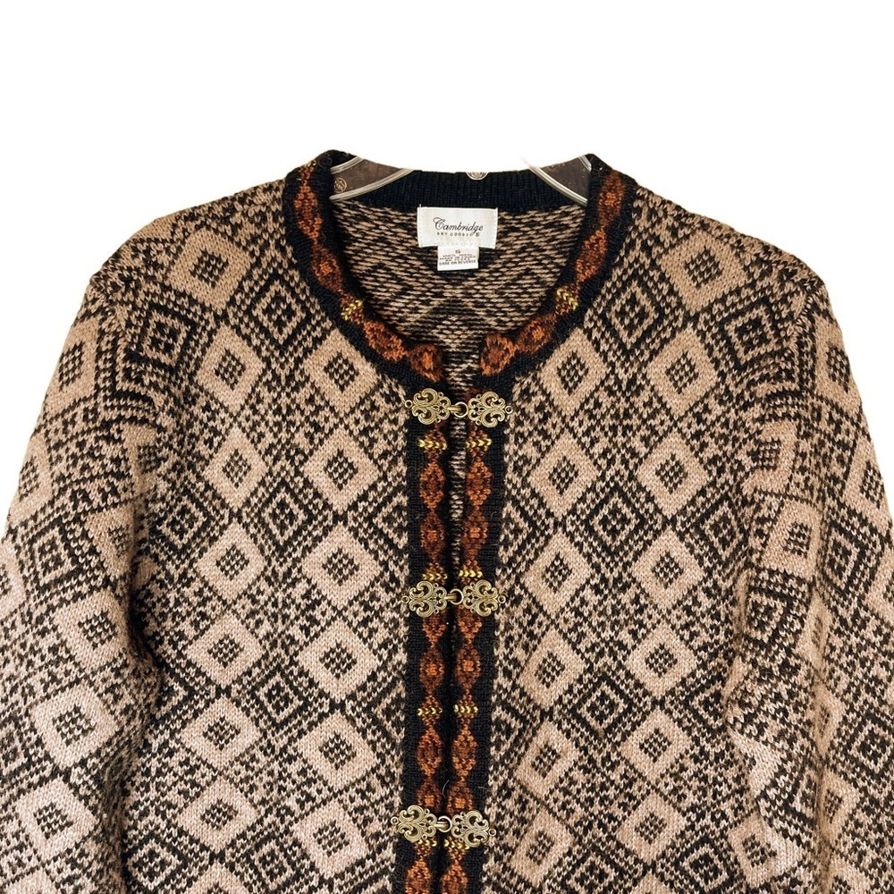 Cambridge Dry Good 100% Wool Nordic Print Winter Cardigan Women's Small - Picture 6 of 9